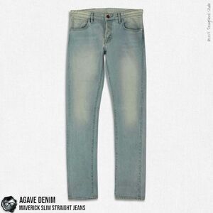 AGAVE DENIM MAVERICK SLIM STRAIGHT SELVAGE DENIM JEANS IN SUN BAKED BLUE 32 X 36